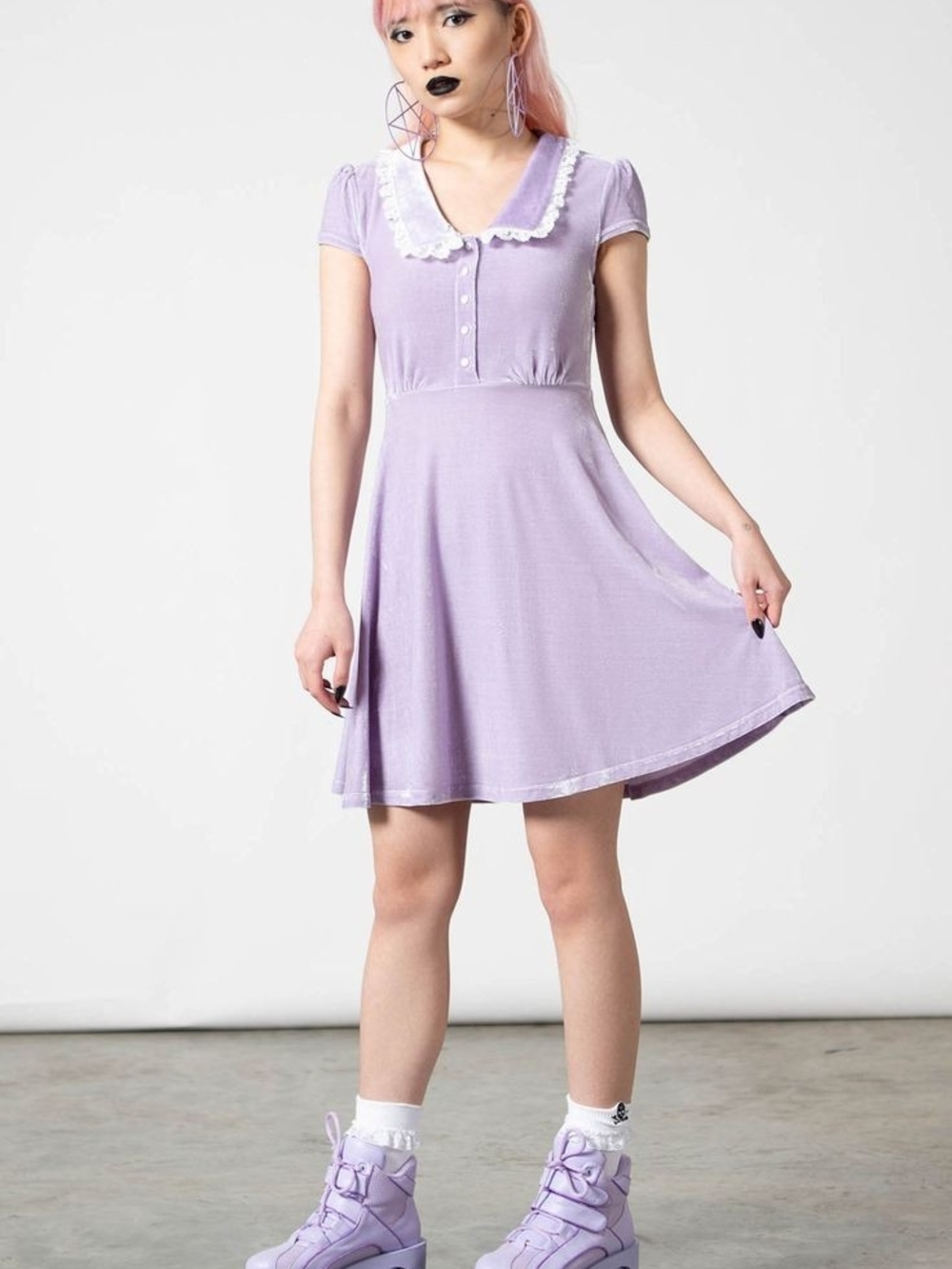 Killstar Every Mourning  Lavender Lace-Collar Mini Dress